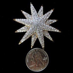 Signed Swarovski Double Crystal Star Pave brooch